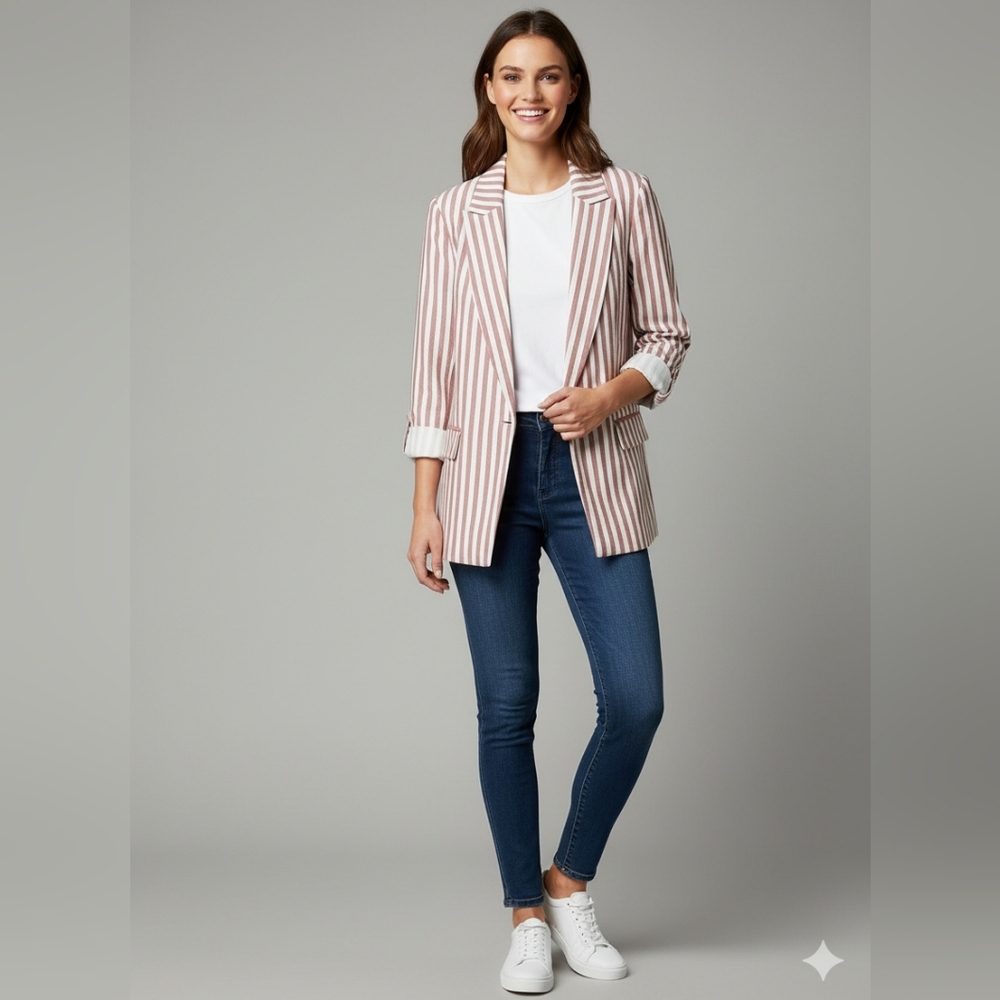 Zara Pink and White Striped Women's Blazer